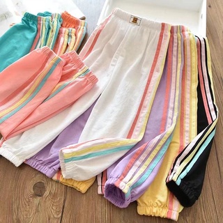 🌈【現貨速發】女童防蚊褲 2025夏季新款 兒童童裝 女童彩虹條防蚊褲夏季寶寶薄款休閒洋氣燈籠褲中大兒童束腳運動褲
