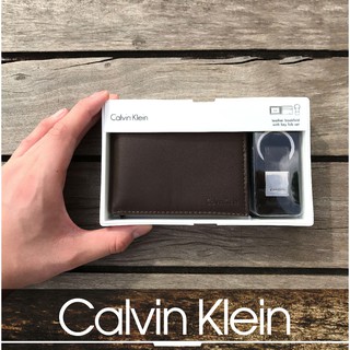 Calvin Klein男士皮革 雙折 錢包 配鑰匙扣 父親節禮物 CK 短夾