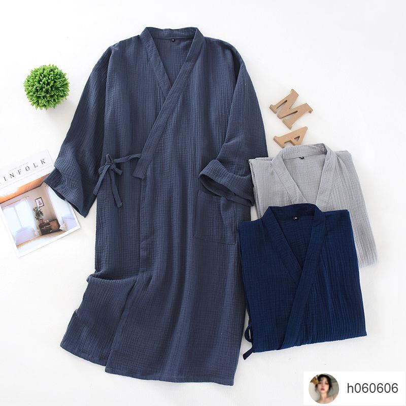 Hm 男生睡衣 日系男士睡衣春秋季和服浴袍水洗純棉紗布家居服日式汗蒸服睡袍 蝦皮購物