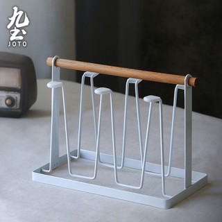 九土簡約家用鐵藝防滑杯架居家簡約白色木柄鐵藝杯架金屬水杯瀝水架玻璃杯瀝水架酒架廚房置物架馬克杯架茶杯瀝水架QTR0085