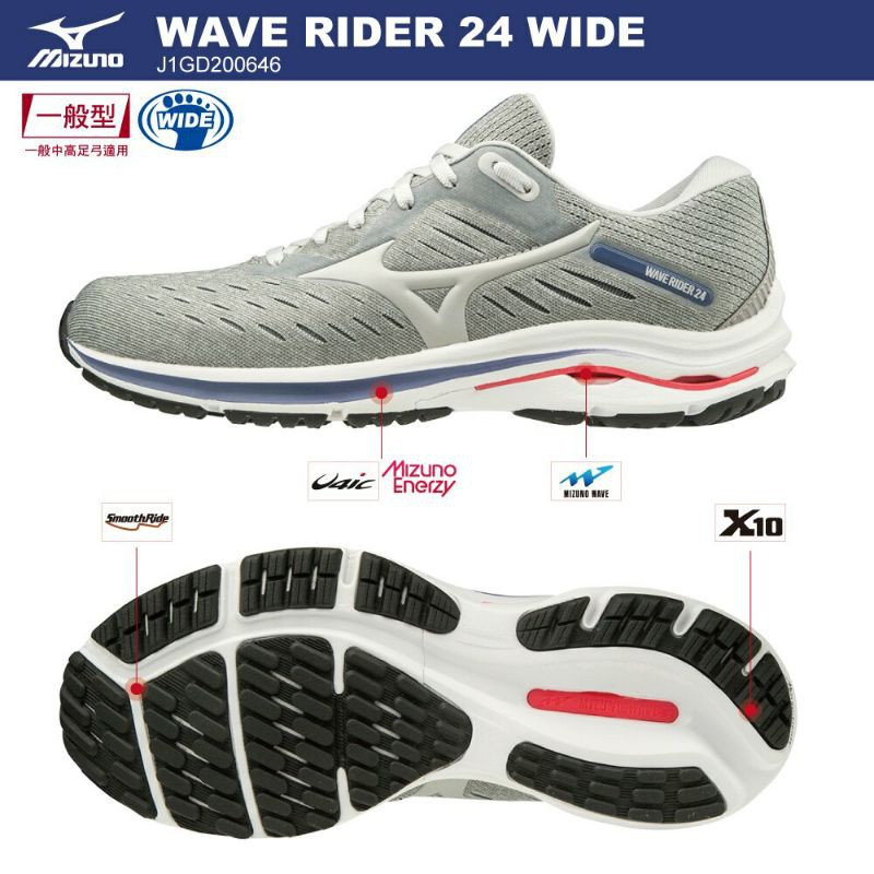 美津濃 MIZUNO WAVE RIDER 24 WIDE 超寬楦 一般型女款慢跑鞋 J1GD200646 新款上市特價