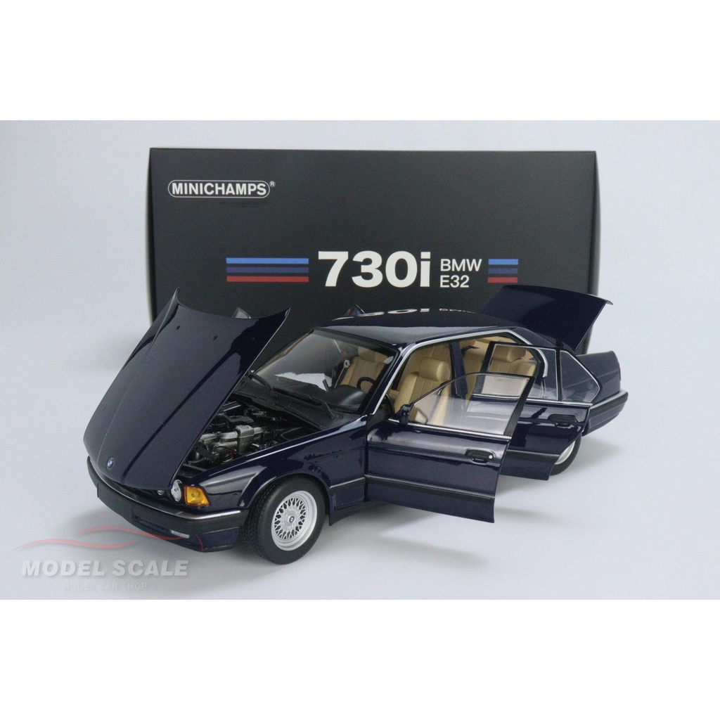 【模例】Minichamps 1/18 BMW 730i (E32) 1986 藍色 合金全可開