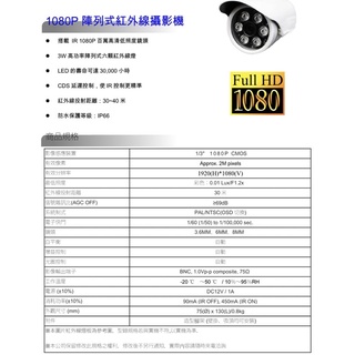1080P AHD 紅外線攝影機4合1（AHD、CVI、TVI、CVBS)200萬畫素（全新散貨庫存品）