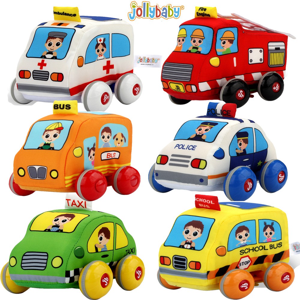 jollybaby 寶寶玩具車迴力車 / 布車 布製車 / 布製可拆洗玩具車 / 警車 消防車 公車交通造型玩具