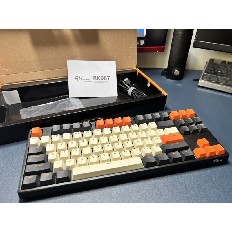 （二手）RK987 機械鍵盤 黑橙色/87鍵/茶軸 有支援熱插拔 藍牙連接