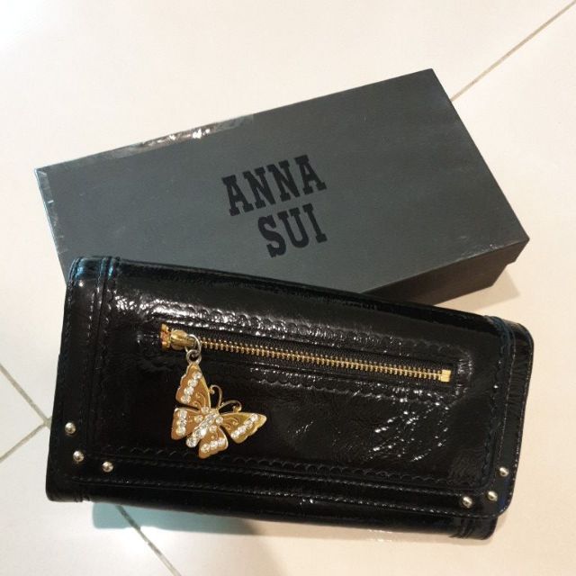 安娜蘇 Anna Sui 黑色亮皮長夾