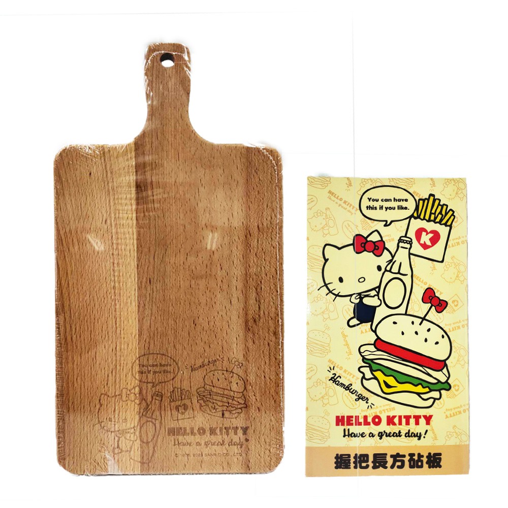 Sanrio 三麗鷗 握把長方砧板 木製砧板 櫸木砧板 隔熱墊【網狐家居】凱蒂貓