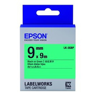 EPSON C53S653405 LK-3GBP粉彩系列綠底黑字標籤帶(寬度9mm)