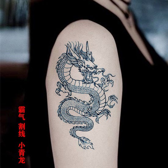 騰花臂刺青貼持久胸背龍圖青龍蒼龍紋身貼紙割線此案條防水男女款 蝦皮購物