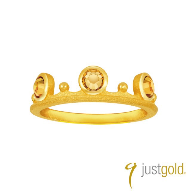【Just Gold 鎮金店】冠冕純金系列-黃金戒指-咖啡色水晶