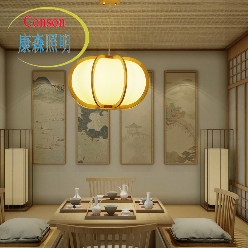 康森照明 日式南瓜吊燈和室榻榻米燈餐館書房實木藝術吊燈餐廳個性創意吊燈 蝦皮購物