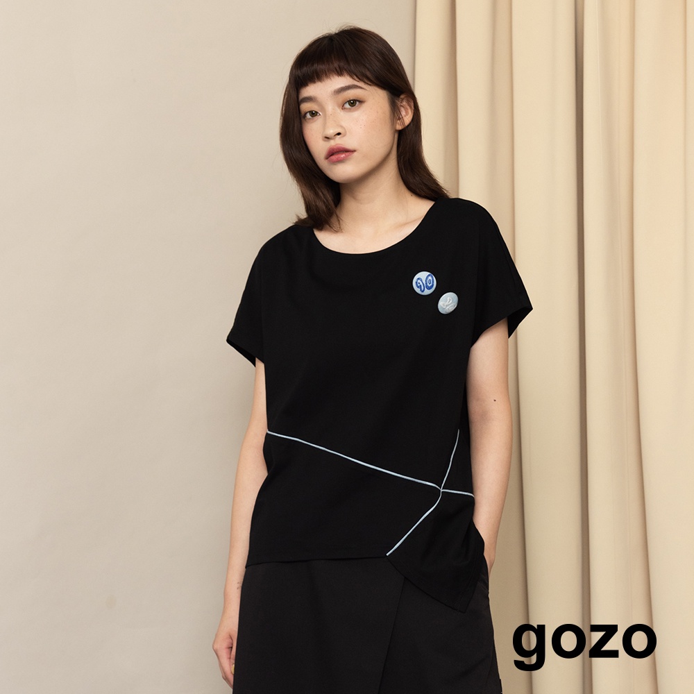 【gozo】gozo包布釦出芽上衣(黑色/白色_F)｜環保材質 圓領 吸濕