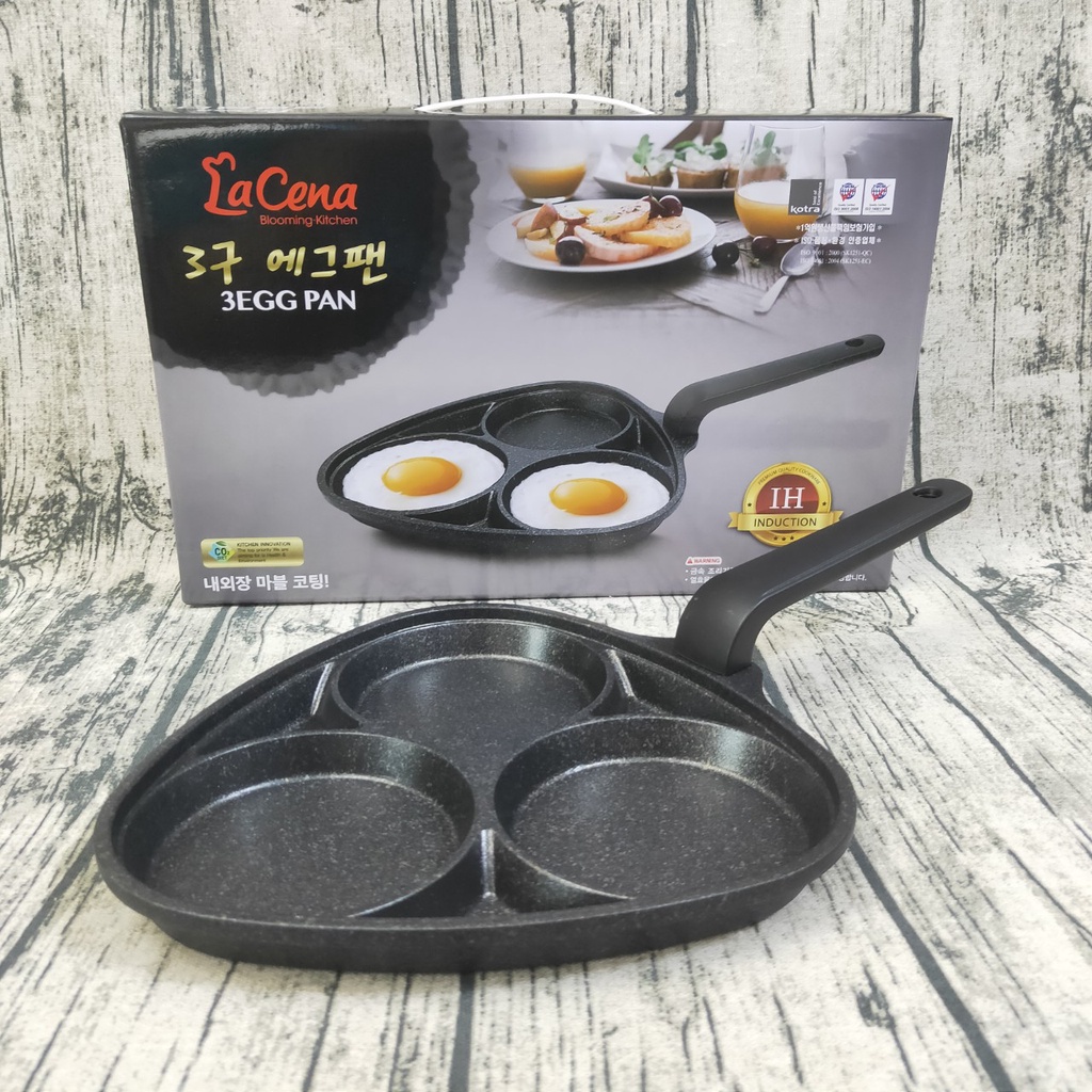 韓國製 LACENA 大理石重力鑄造三孔煎蛋鍋 大理石重力鑄造煎蛋鍋