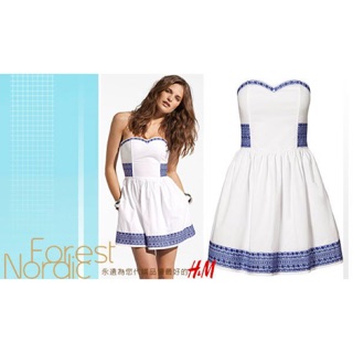 瑞典品牌 H&M 平口藍白洋裝 36號 HM 平口洋裝 波西米亞風 洋裝 渡假風