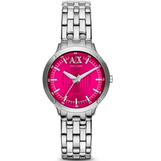 （四折）美國品牌🇺🇸Armani Exchange正品 時尚女伶腕錶 AX5419 銀x桃紅 不鏽鋼精品錶