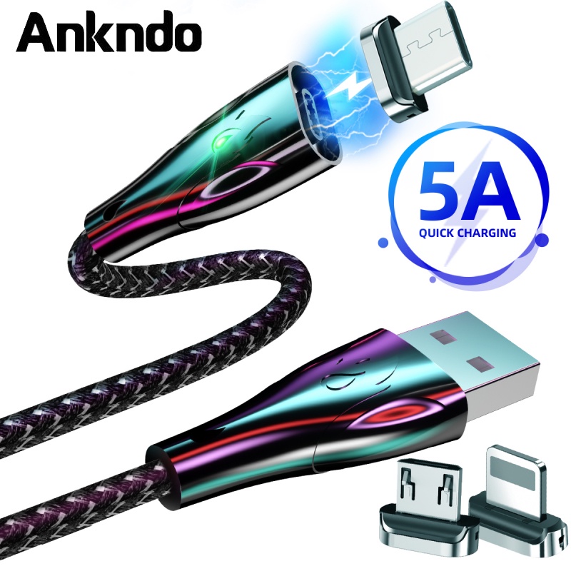 Ankndo 極速5A 磁吸充電線 編織磁力線安卓/Type-C 三合一 華為 OPPO小米磁吸充電線 數據傳輸線