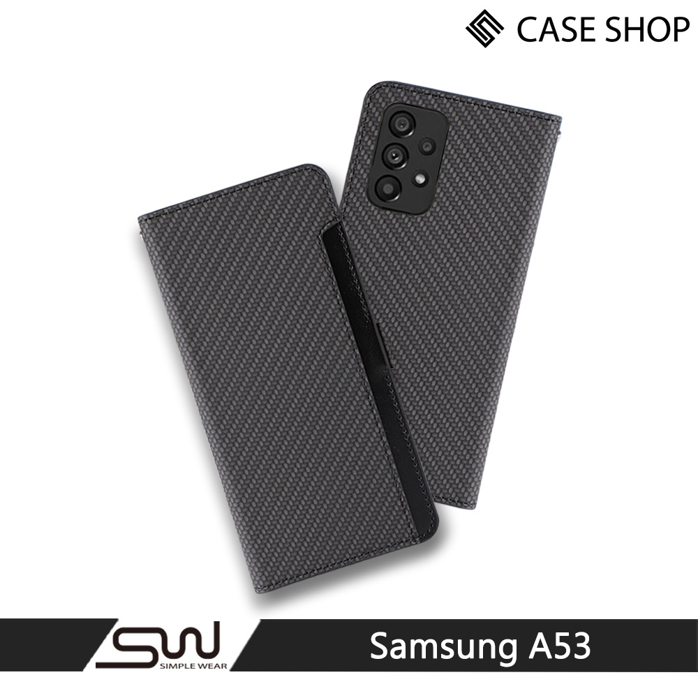 【CASE SHOP】 Samsung A53 前插卡側立式皮套-黑