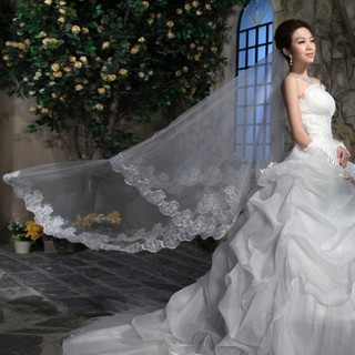 凡妮莎新娘頭紗 白色蕾絲花邊頭紗1.5米 婚紗禮服