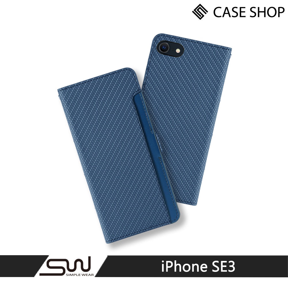 【CASE SHOP】iPhone SE (第3/2代)前收納側掀皮套-藍