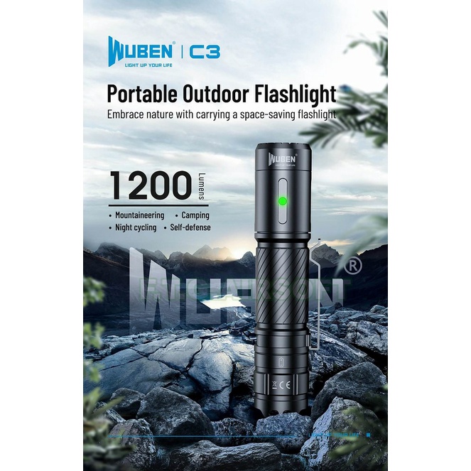 現貨 WUBEN C3 金屬 帽夾 野外 露營 戶外 照明 戰術 手電筒 1200 流明 遠射程 模式 切換