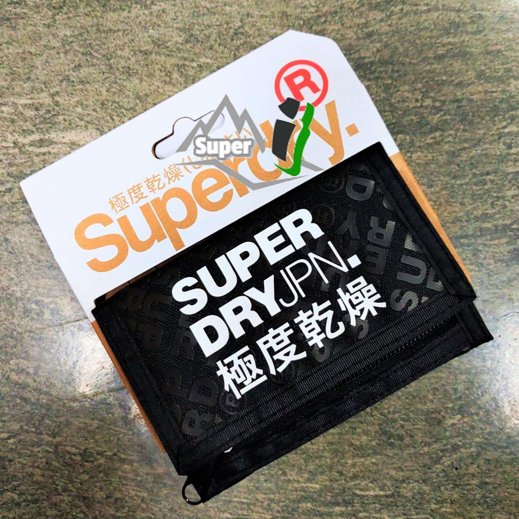 「i」【現貨】Superdry 極度乾燥 黑 多卡 拉鍊零錢袋 logo 三折 雙折短夾 皮夾 錢包