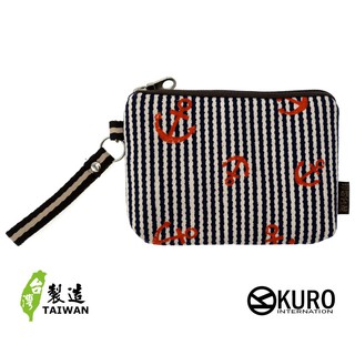 KURO-SHOP台灣製造 藍白線條 船錨 帆布 零錢包 鑰匙包 名片包