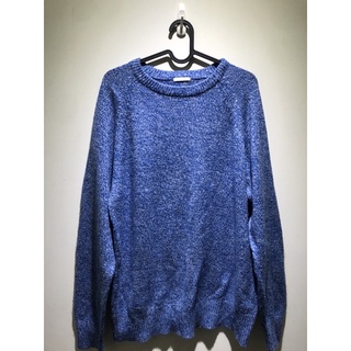 GU寬鬆 柔軟針織 慵懶風 長袖毛衣 藍色圓領 秋冬款針織上衣