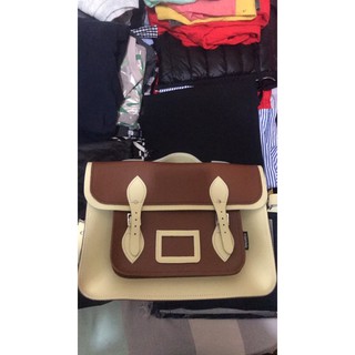 全新 Zatchels 英倫復古風 栗色拼奶油色 真皮經典劍橋包