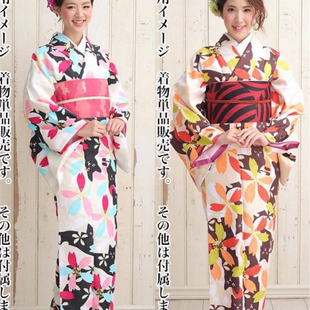 沐子原創設計 日本和服女日式和風改良和服浴衣正裝和服日本旅遊和服猫咪柄印花和服 角色扮演表演 服裝浴衣套裝女 蝦皮購物
