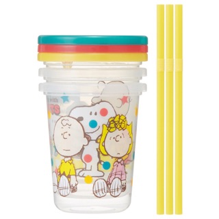 《Amigo》日本 史努比 Snoopy 查理布朗 糊塗塔克 塑膠杯 水杯 附蓋子 吸管 3入一組 吸管杯 塑膠