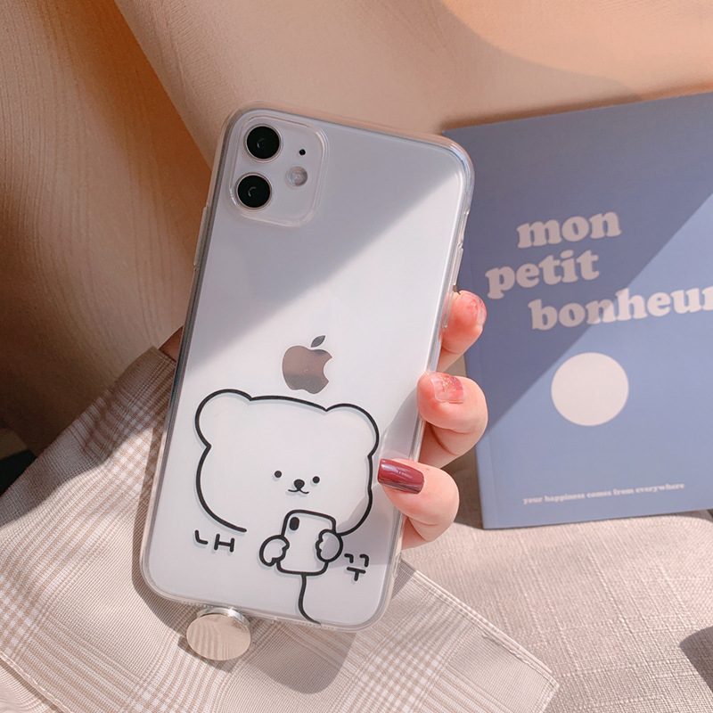 Iphone手機殼透明防摔殼简笔画小熊適用iphone12 Mini 11 Pro Max Se2 Xr Xs X 蝦皮購物