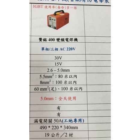 喬登五金 贊銘變頻400電焊機 單相/三相專用AC220v