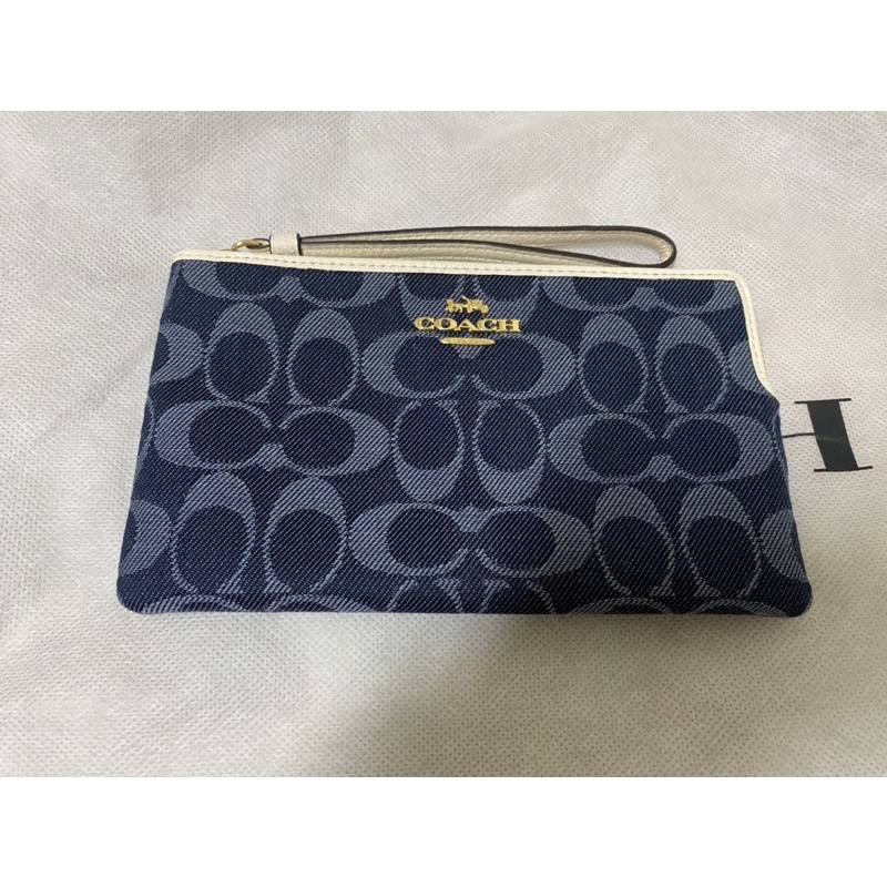 全新正品 coach 牛仔丹寧 香布雷 大手拿包