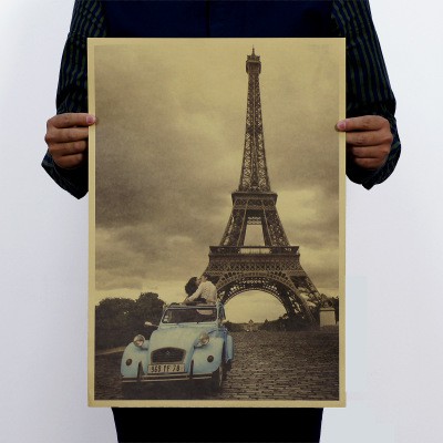 ［現貨］法國巴黎 艾菲爾鐵塔 Eiffel Tower海報 復古牛皮紙懷舊海報 健身房 酒吧臥室宿舍客廳牆畫裝飾畫咖啡廳
