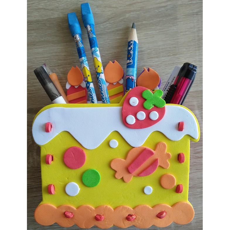 DIY兒童益智玩具--兒童手工勞作 美勞玩具 EVA立體貼畫筆筒 -- 蛋糕造型