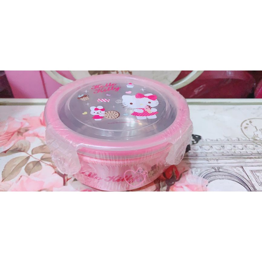 ♥小花花日本精品♥HelloKitty粉色雙層不銹鋼碗不可拆樂扣式保鮮盒內裡Kitty大臉鋼印設計11100201
