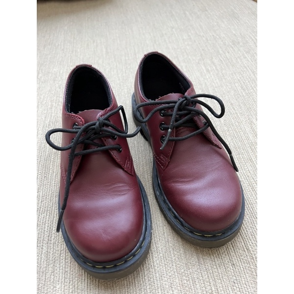 馬汀 兒童 dr martens 酒紅經典低筒皮鞋