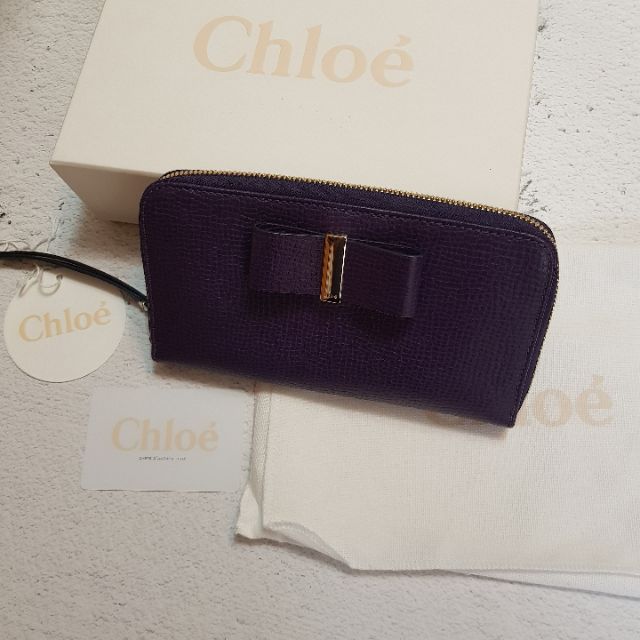 CHLOE Leather Bow 壓紋牛皮長夾 藍紫色
