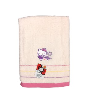 【Sanrio三麗鷗】俏皮凱蒂貓精繡浴巾69x135m 100%棉 台製(有黃點.但不影響使用 / 原價380）NG福利