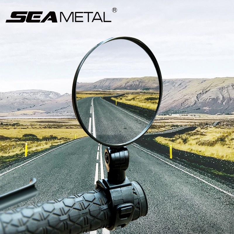 SEAMETAL機車後視鏡自行車平面鏡圓形橢圓形後視鏡反光鏡安全騎行腳踏車