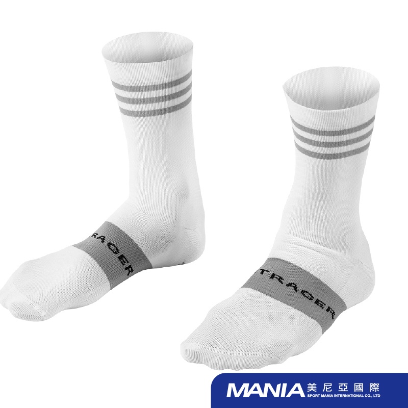 【BONTRAGER】Race Crew Cycling Sock自行車襪｜白底灰條紋