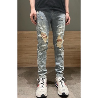 彈性 大破壞 復古刷色 抽鬚感 附扣環變形蟲方巾 韓國款 歐美潮流款 GD款 合身窄版牛仔褲