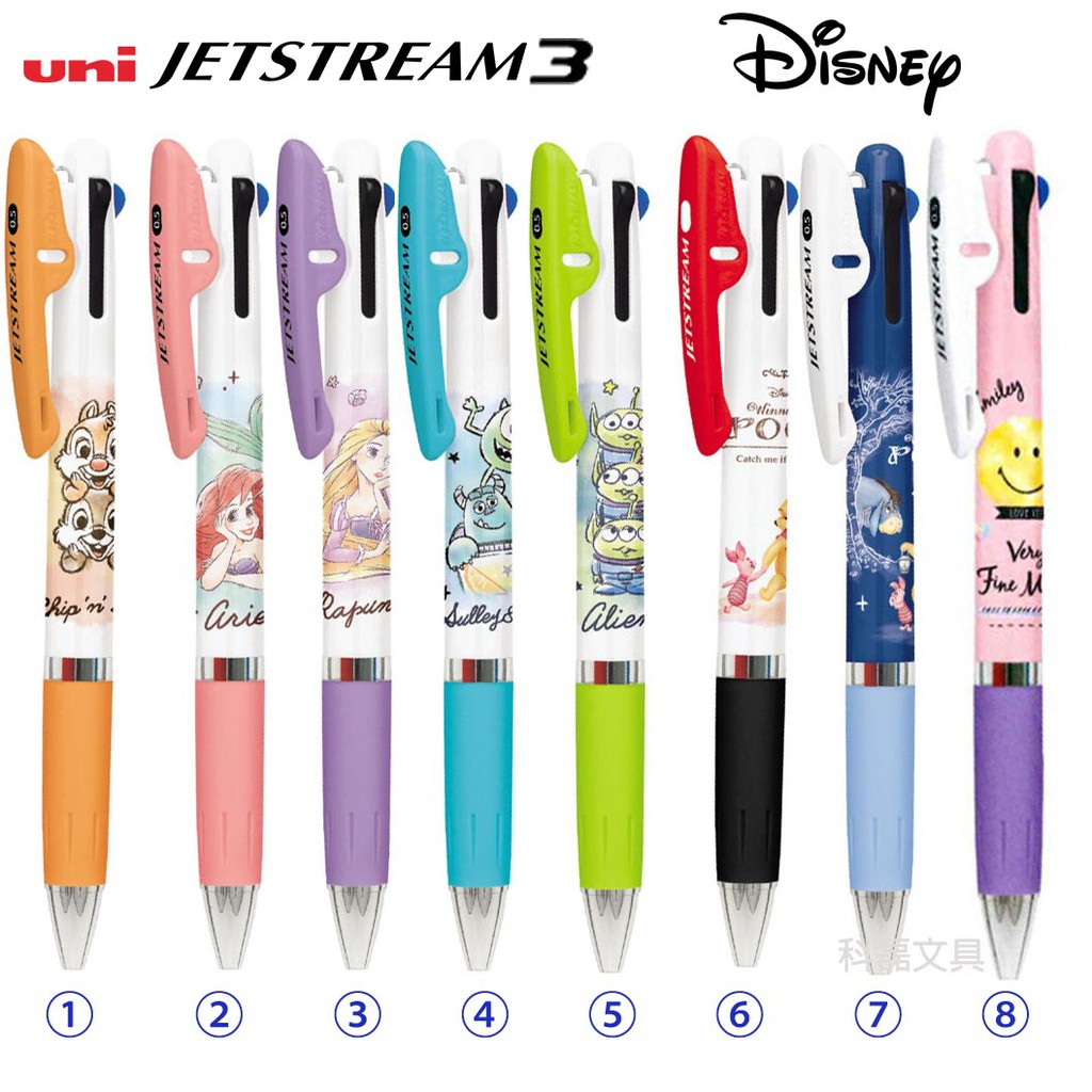 日本製三菱jetstream 3三色原子筆 溜溜筆迪士尼艾莉兒長髮公主大眼三眼維尼 蝦皮購物