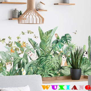 五象設計 壁貼 窗貼 綠色植物牆貼小貓咪背景貼畫