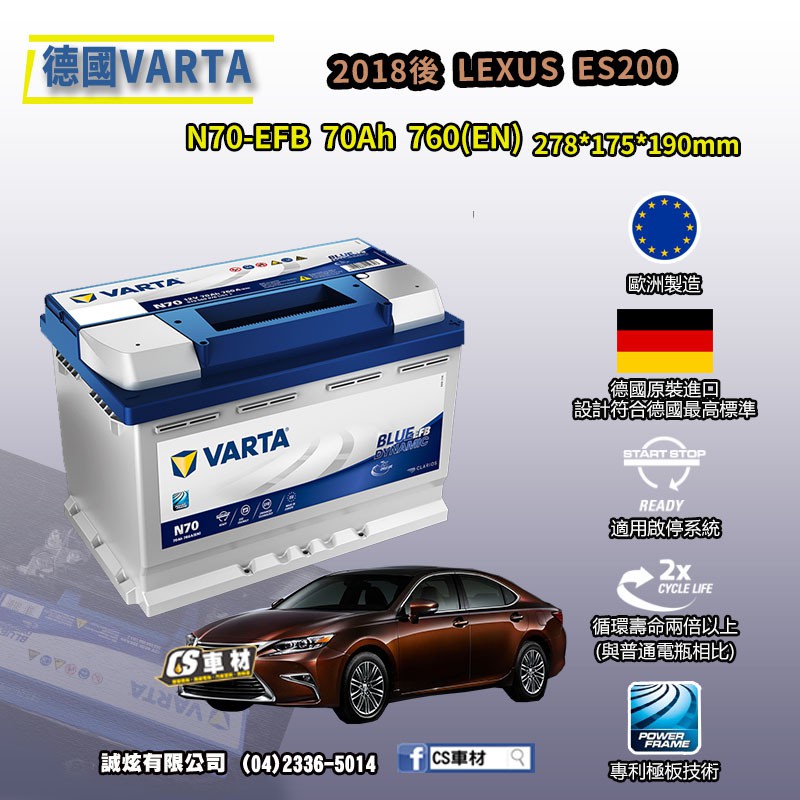 CS車材-VARTA 華達電池 LEXUS ES200 18年後 N70 E39 EFB AGM 代客安裝 非韓製