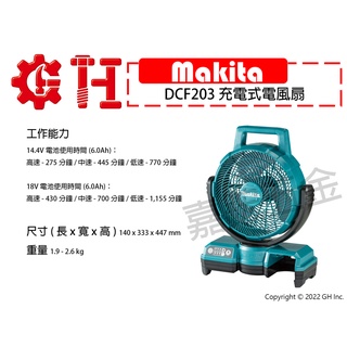 【嘉鋐五金】Makita 牧田 DCF203 充電式電風扇(單主機)
