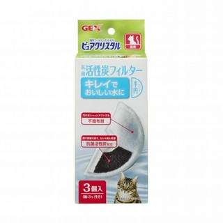 日本GEX《GEX飲水機-犬貓用活性碳濾棉-半圓形 3入》外盒犬貓圖案隨機出貨/飲水機率棉