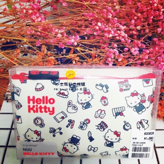 《現貨》日本三麗鷗 SANRIO 凱蒂貓 HELLO KITTY 白色滿版塗鴉 造型拉鍊包 零錢包 化妝包 收納包