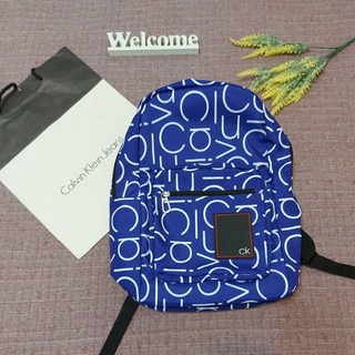 全新 美國帶回 Calvin Klein 精品 型男必備 滿版 CK LOGO 印花 男 藍色 背包 後背包 筆電包現貨