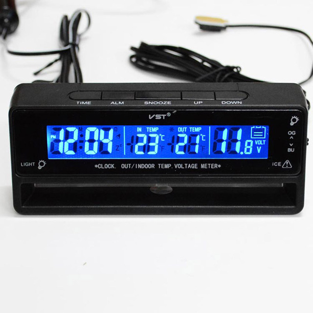 3 合 1 數字液晶自動時鐘溫度計電壓表, 帶背光汽車電壓溫度監視器顯示手錶